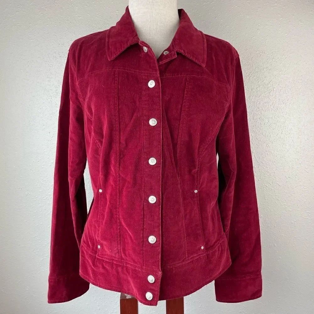 Love a Little Red Corduroy Button Down Snaps Jacket Size L EUC